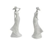 DRW Figure Dama Bianco e Argento Resina Set di 2 Pezzi 6x9x23 cm