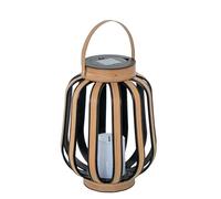 DRW Lampada da tavolo solare o pavimento in legno e metallo scuro e nero con candela LED 24 x 24 x 45 cm