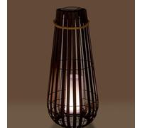 DRW Lampada da tavolo solare o pavimento in legno e metallo scuro e nero con candela LED 28 x 28 x 65 cm
