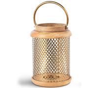 DRW Lanterna portacandele in legno e metallo in oro 19 x 19 x 28 cm