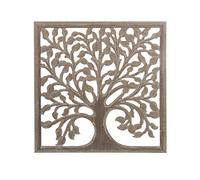 DRW Mandala Quadrato in Legno: MDF con Albero della Vita in Naturale, 60 x 60 x 1,7 cm