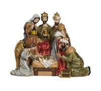 DRW Mistero Nascita di 1 Pezzo con i Re e l'Angelo Che adorano Il Bambino in Resina Dipinto a Mano, Multicolore, Medidas: 39x15x30 cm