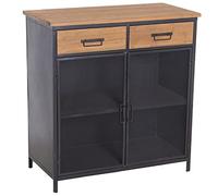 DRW Mobile da Ingresso con 2 Ante griglia in Metallo e 2 cassetti in Legno MDF Nero e Naturale 80 x 40 x 85 cm, Grande