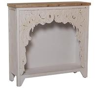 DRW Mobile d'ingresso Console in Legno Intagliato in Bianco Anticato e Naturale 101 x 29 x 100 cm, Invecchiato, Madera Y DM, estandar