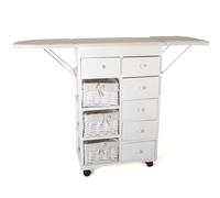 DRW Mobile Ferro da Stiro in Legno con cassetti e Ali Pieghevoli 122.5x30x83.50 cm