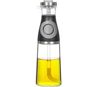 DRW Oliera in vetro con misuratore e antigoccia da 500 ml, acciaio inox, vetro e silicone, 9 x 9 x 31 cm