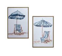 DRW Pala con ombrellone e amaca in legno dipinta a mano in bianco. Blu e marrone 20 x 2 x 30 cm