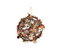 DRW Palla Natalizia Rattan e Legno da Appendere con Luci LED 12X8X33 cm