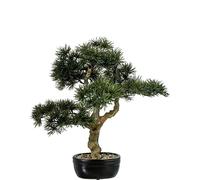 DRW Pianta artificiale di un bonsai di cipresso in PE e PVC con vaso in verde e marrone, 40 x 32 x 45 cm