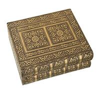 DRW Portagioie a forma di libro in metallo con specchio in oro 23 x 19 x 9 cm