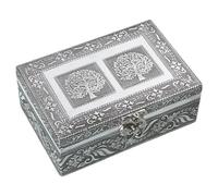 DRW Portagioie con specchio in metallo albero della vita in argento 10x15x6 cm