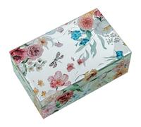 DRW Portagioie rettangolare in vetro con fiori con tonalità naturali 21 x 13 x 8,5 cm