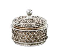 DRW Portagioie rotondo con coperchio in resina in argento 11x11x8,5 cm