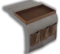 DRW Portamando per lato divano con vassoio ecopelle beige e marrone 35x2x70 cm