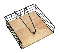 DRW Portatovaglioli in Metallo e Legno in Naturale e Nero, Multicolore, Medidas: 19x19x7cm