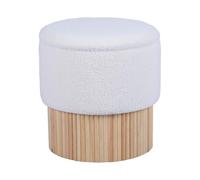 DRW Pouf con base in legno rivestito in bianco e naturale 39 x 39 x 41 cm