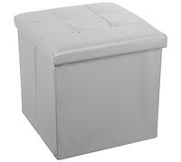 DRW Pouf incollabile con contenitore in ecopelle argentato, 45 x 45 x 45 cm