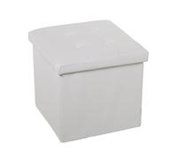 DRW Pouf incollabile con contenitore in ecopelle bianca 38 x 38 x 38 cm