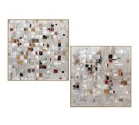 DRW Quadro astratto in legno con cornice dipinta a mano in bianco. Nero e marrone 80 x 3,5 x 80 cm