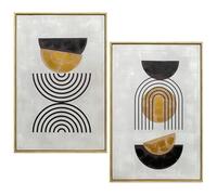 DRW Quadro astratto in legno con cornice dipinta a mano in giallo. Nero e grigio 40 x 3,5 x 60 cm