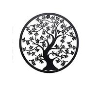 DRW Quadro Metallo Traforato Albero della Vita Nero con Uccelli, 40 x 40 x 1 cm