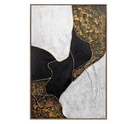 DRW Quadro su Tela Astratto e con Parte Dipinta a Mano, in Bianco, Nero e Oro, 3,5 x 80 x 120 cm