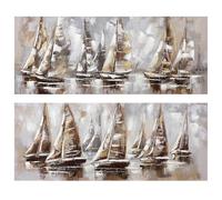 DRW Quadro su Tela con Barche a Vela Dipinto a Mano in Bianco. Marrone e Grigio 150 x 3 x 60 cm, Medidas: 150x3x60cm