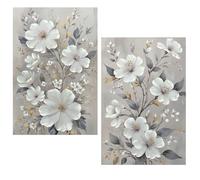 DRW Quadro su tela con fiori dipinti a mano in bianco e grigio 60 x 3 x 90 cm