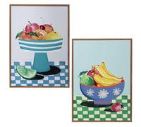 DRW Quadro su tela di bodegon di frutta con cornice in legno con vari colori 24x24x2cm