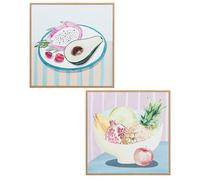DRW Quadro su tela di bodegon di frutta con cornice in legno con vari colori 30x30x2cm