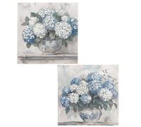 DRW Quadro su tela di vaso con fiori dipinti a mano in bianco. Blu e verde 60 x 3 x 60 cm