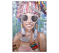 DRW Quadro tela legno rettangolare con una donna multicolore 80 x 3 x 120 cm