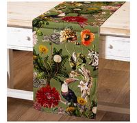 DRW Runner da Tavolo con Stampa Digitale in Tucano e Fiori con Cerniera 33 x 180 cm, Multicolore, estandar