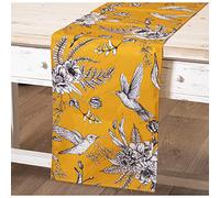 DRW Runner da Tavolo in Cotone con Stampa Digitale di Uccelli e Fiori 33 x 180 cm, Multicolore, estandar
