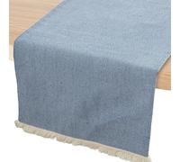 DRW Runner da tavolo in poliestere e cotone con frange in Celeste 0,5x160x45 cm