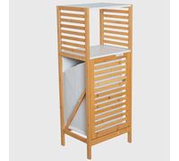 DRW Scaffale da Bagno in Legno con Cestino e 2 Ripiani Bianco e Naturale 38x30x95 cm