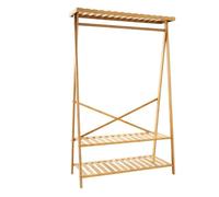 DRW Scaffale da pavimento con 1 barra e 2 ripiani in legno naturale