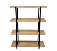 DRW Scaffale da pavimento con 4 ripiani in metallo nero e naturale, 100 x 30 x 130 cm