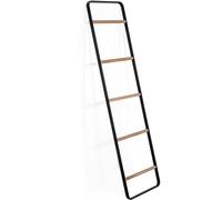 DRW Scala portasciugamani decorativa in metallo e legno in nero e naturale 41x3x162 cm