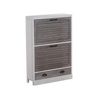 DRW Scarpiera con 2 Ante e 1 cassetto in Legno Paulownia in Bianco e Grigio 65 x 20 x 94 cm, Multicolore, Grande