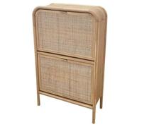 DRW Scarpiera in legno naturale e rattan 2 ripiani 70 x 29 x 116 cm