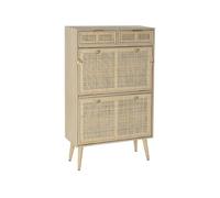 DRW Scarpiera in legno Paulownia e rattan 2 ripiani e 2 cassetti 70x32x120 cm