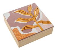 DRW Scatola di legno quadrata decorata in giallo e naturale 24x24x8,5 cm