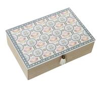 DRW Scatola di legno rettangolare decorata con piastrelle blu e naturale 24x16x7 cm