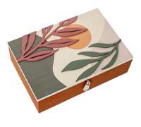 DRW Scatola di legno rettangolare decorata in rosa e verde 24x16x7 cm