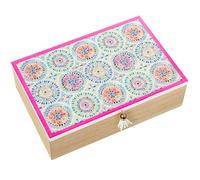 DRW Scatola rettangolare in legno decorata in rosa e blu 24x16x7 cm