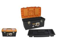 DRW Scatola strumenti chiusura metallica 3 livelli con vassoio nero e arancione 48,5 x 26,5 x 24 cm