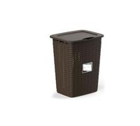 DRW Secchio di biancheria sporca PVC marrone con coperchio 47x37x59 cm