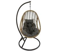 DRW Sedia sospesa in metallo e seduta in vimini, colore nero e naturale, 120 x 95 x 71 cm