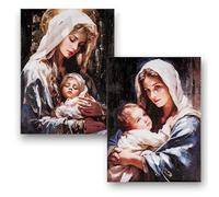 DRW Set 2 quadri della Vergine con il bambino stile realistico con cornice dorata 32x2x42 cm